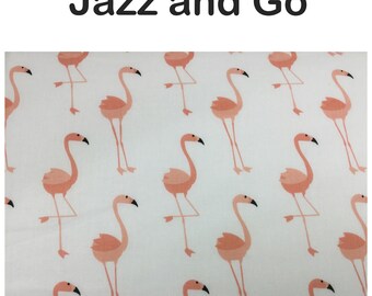 Jazz and Go baby carrier cover and strap pads for Ergo for baby wearing in pink flamingos on white cotton fabric
