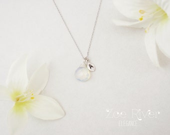 Choose rose gold or silver or gold moonstone opal necklace personalized