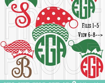 Monogram SVG Files Set of 8 cut files includes svg/png/jpg formats! Commercial use approved! Christmas svg santa hat svg elf svg elf hat svg