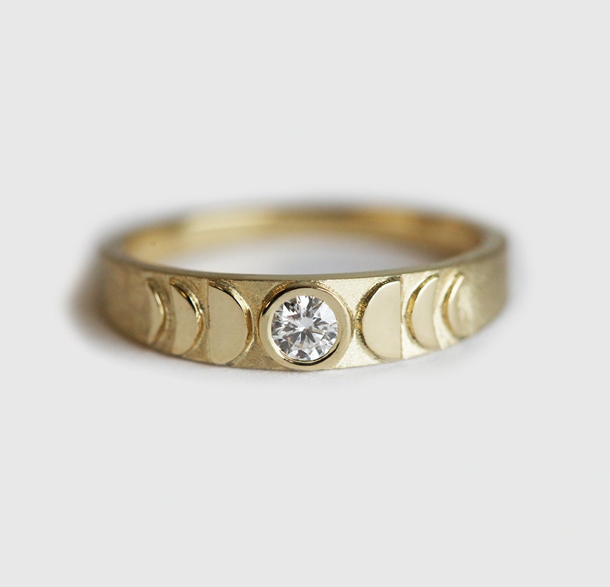 Moon Ring Moon Phase Ring Gold Crescent Ring Diamond Moon