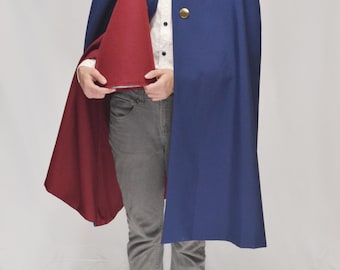 Red-lined Navy Blue Cape and Gnome Hat Combo