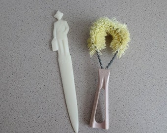 1960s Vintage Fuller Brush Plastic Letter Opener & Kitchen Utility Brush, Made in USA, Vintage Kitchen Wares, Vintage Fuller Brush Home Ware