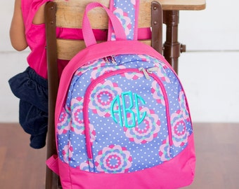 Monogrammed Preschool Backpack Zoey Flower Pink Purple Monogram Kids School