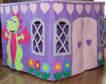 Card Table Playhouse Tent, Purple and Pink Castle Tent, Felt Play Tent, Table Tent, Castle, Girls Play Tent
