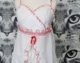60s Red and White Babydoll Teddy and Panties Set / M / L