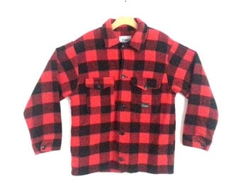 Vintage Wool Shirt Jacket Red Plaid Outdoorsmen Codet Medium