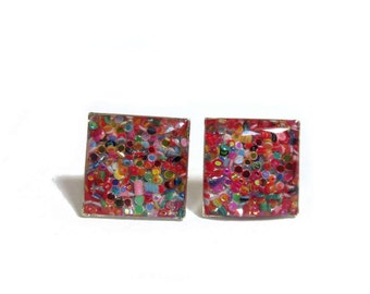 Rainbow glitter studs - mom - wife - Sparkle studs - Rainbow glitter square studs - girlfriend gift - glitter earrings - bridesmaid gift