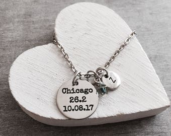 Chicago 26.2, Date, Chicago Marathon, Runner's, Running, Marathon, Runner Gift, Running shoes.,Silver Necklace, Charm Necklace, Gifts for