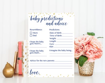 Baby Predictions and Advice, Advice Cards, Baby Shower Game, Baby Shower Printable, Gold Confetti, Baby Shower Games, Advice BAS6