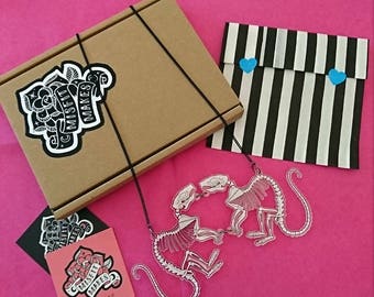 Rat Skeleton Necklace. Halloween Necklace. Curiosity Cabinet. Laser Cut Rats. Skeleton Jewellery. Bones. Creepy. Rat Illustration