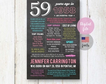 1958 birthday gift - 59th birthday gift idea for mother in law wife best boss - Personalized 59th birthday poster for her DIGITAL file!