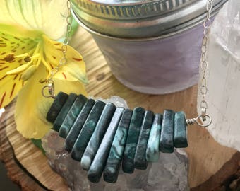 Malachite Mini Stone Collar Necklace in Sterling Silver or 14k Gold Filled