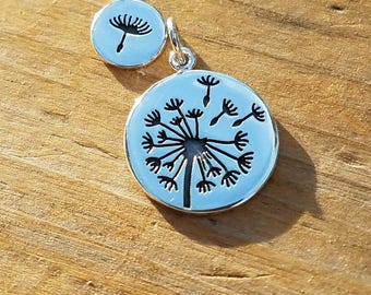 Sterling Silver Dandelion Coin Charm Set, Dandelion Necklace, Sterling Silver Disc Dandelion Charms, Dandelion Jewelry, Silver Disc Pendant