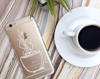 Coffee Phone Case, White Coffee Mug, Clear iPhone 7 Case with Print, iPhone 6s Case, Samsung Galaxy S7 Case, S6 Edge, Coffee Lovers Gifts