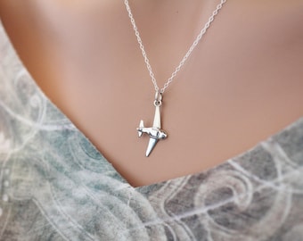Sterling Silver Airplane Necklace, Silver Airplane Charm Necklace, Airplane Necklace, Gift for Pilot, Airline Pilot Necklace, Pilot Necklace