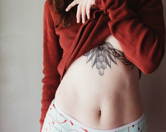 Organic Cotton Lingerie, Funny Underwear, Sperm Panties, Womens Low Rise Undies, Cotton & Spandex, Handmade to Order, Mint Blue Underwear