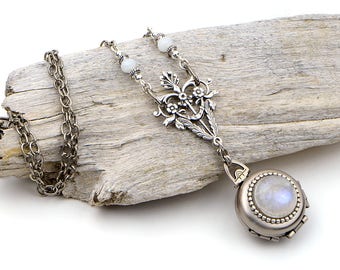 Moonstone Necklace, Photo Locket, Locket Necklace, 4 Picture Locket, Moonstone Pendant, 4 Photo Locket, Locket Gift, Mom, Wife, Girlfriend