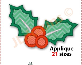 Holly Applique Design. Holly embroidery design. Embroidery design holly leaves. Christmas embroidery design holly. Machine embroidery design