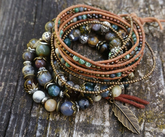 Set of 4 Boho Whimsical Forest Stack Bracelets Bohemian by ByLEXY