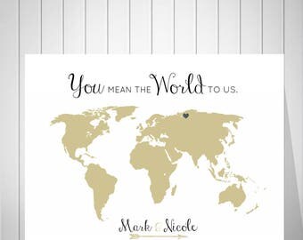 World Map Wedding Guest Book, You Mean The World To Us, Foam Board Map, Push Pin World Map, Anniversary Gift For Couple - 47577