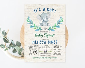 Elephant Baby Shower Invitation Rustic Animal Boy Baby Shower Invitation Little Peanut Baby Shower Boy Invites Printable No.1265BABY