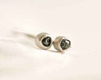 Raw Black Diamond Studs. Diamond Stud Earrings. Diamond Earrings. Genuine Diamond Earrings. Natural Black Diamond Earrings.