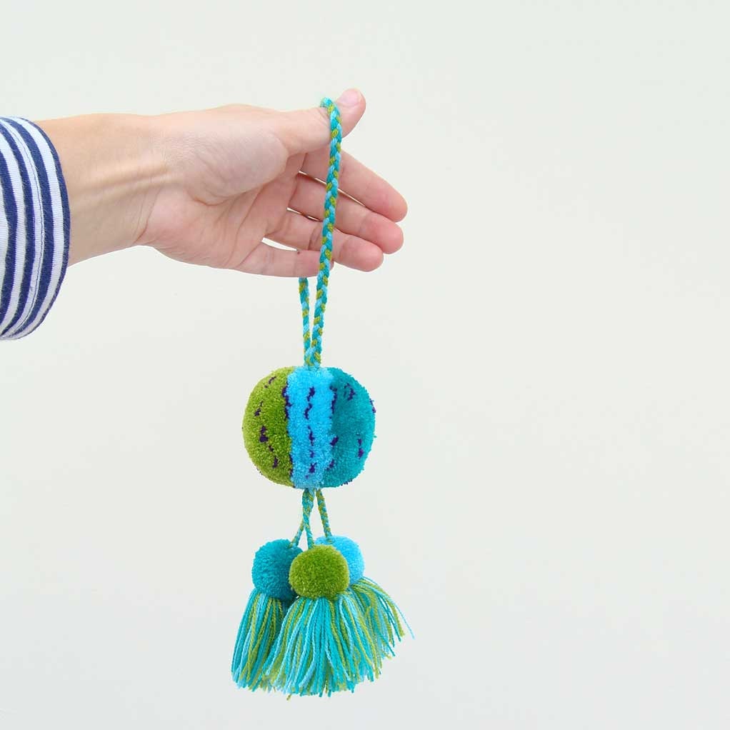 Turquoise Tassel Purse Charm Large Lightweight Pom Pom