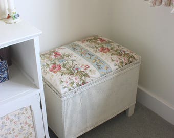 Vintage Lloyd Loom linen basket with vintage floral fabric