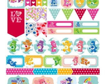 Care Bear Planner Stickers 50 piece set , Journals , Calendar , reminder , Rainbow , Flags , Labels , Kids , Teens , Adults