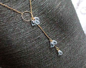 gold ring necklace blue jewelry gift lariat necklace gold jewelry statement necklace gift/for/her light blue jewelry gift/for/girlfriend д3