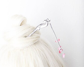pink hair jewelry rose gift/for/daughter mothers day floral jewelry for hair lunar jewelry hair stick gift/for/her unique gift moon gift шв4