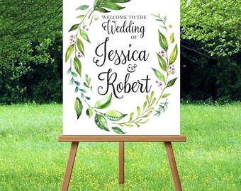 Wedding Welcome Sign Printable Floral Laurel Wedding Welcome Sign Large Floral Wedding Welcome Sign Welcome to our Wedding Sign Laurel Sign
