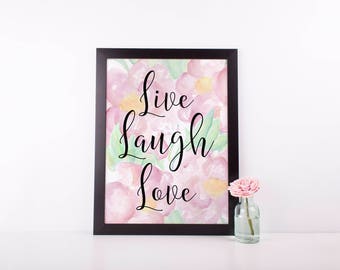 Live Laugh Love Art Print | Printable Wedding Sign | Instant Download | Printable Wall Art | Pink Peonies
