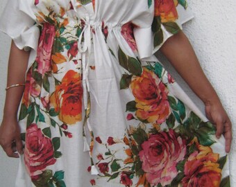 maternity kaftan robe, White Blooming roses, Front buttoned kaftan, feeding gown,hospital gown, maternity robe,delivery gown,floral kaftan,