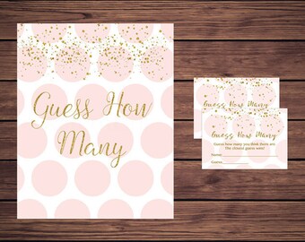 Guess How Many Game, Baby Shower Candy Guessing Game, Pink and Gold Candy Guessing Game, 901 Polka Dots Instant Download PDF Printable203