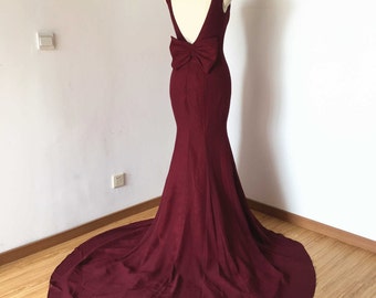 Mermaid Backless Burgundy Chiffon Long Prom Dress 2017