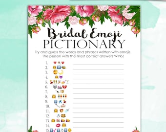 Bridal Shower Game Pictionary EMOJI Pictionary Coral and