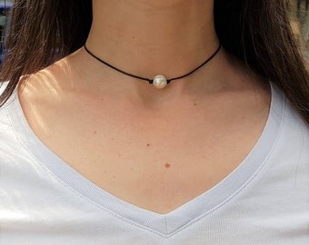 Freshwater Pearl, Pearl Choker, White Pearl Choker, Pearl Necklace, Single Pearl Choker, Single Pearl, One Pearl Necklace, Cute Pearl Choker