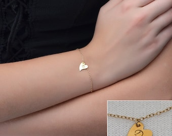 PERSONALIZED HEART BRACELET // Initial Heart Bracelet - Gold Heart Bracelet - Monogram Bracelet - Personalized Bracelet - Letter Bracelet