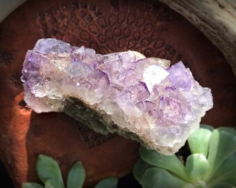 Large Clear Purple Cubic Fluorite Crystal Cluster