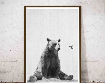 Woodlands Nursery, Baby Woodland Animal Wall Art, Black And White Nursery Art Baby Animals, Baby Wall Art Bear, Bear Prints, Nursery Decor