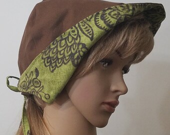 Sun Hat, Spring Hat, Summer Hat, Handmade Reversible Hat, Canvas Hat, Outdoor Hat, Hat for Ponytail, Garden Hat, Brown Hat, Green Hat, Hat