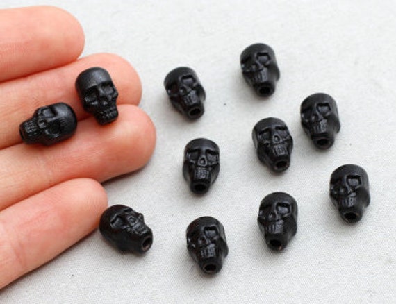 Black Skull Beads Skull Beads Skull Charms 10mm Black