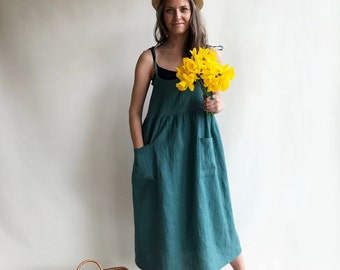 Linen Sundress, Linen Strap Dress, Womens Sundress, Linen Jumper Dress, Plus Size Dress, Sleeveless Dress, Linen Dress Women Jumper Pinafore