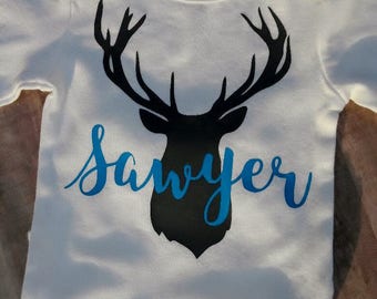Deer Silhouette Custom Monogrammed Bodysuit White