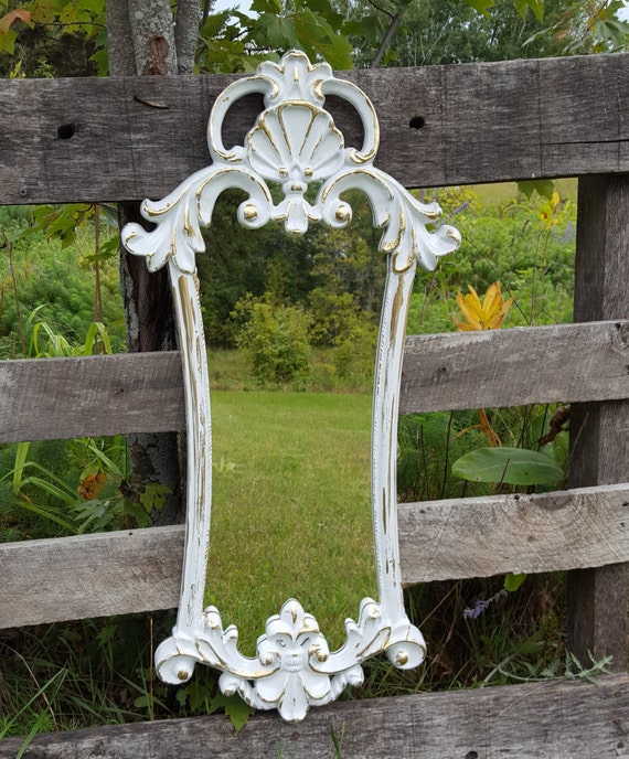 Large distressed Shabby Chic White and Gold Wall Mirror/