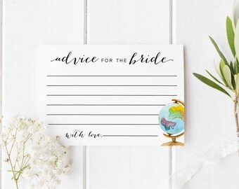 Advice for the Bride Printable, Travel bridal shower, Bridal Shower Advice card, travel theme, Digital advice for the bride insert