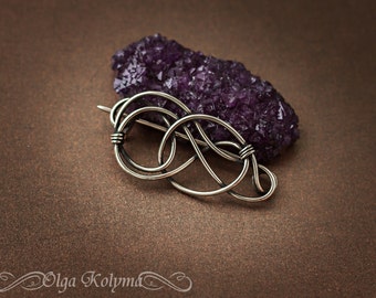 Silver brooch Celtic shawl pin Wire wrapped brooch gift for her OOAK
