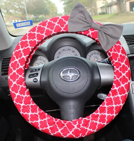 Items similar to Red padded Steering Wheel cover with Bow pin cute