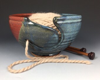 Ceramic Yarn Bowl - Yarn Bowl - Large Knitting Bowl - In Stock, Ready to Ship - Tri-Color Glaze - Handmade Yarn Bowl